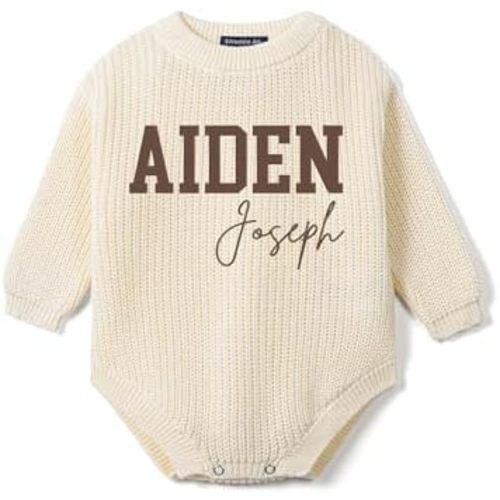 Personalized Chunky Knit Sweater Romper, Custom Baby Name, Embroidered Baby Outfit, Infant One-Piece Keepsake