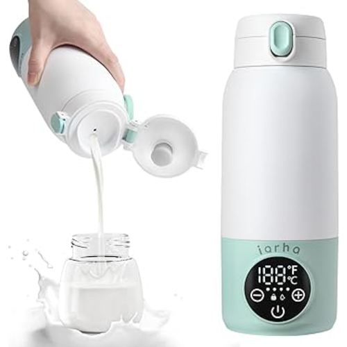 Portable Milk Warmer for Travel, 17oz Large Capacity Bottle, Fast Breastmilk Water Warmer On The Go with LCD Display, 98-158°F Temperature Adjustment, for Vehicle, Car, Airplane Journey