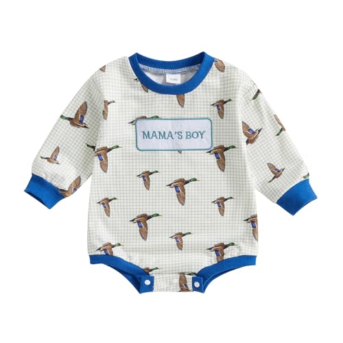Scloutarry Baby Boy Hunting Clothes Mallard Duck Letter Embroidery Sweatshirt Romper Oversized Bubble Duck Hunter Playsuit