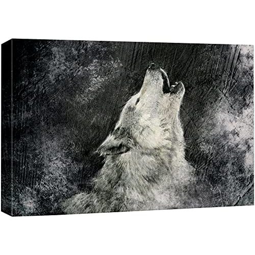 wall26 Canvas Print Wall Art Howling Wolf on Grunge Black Background Animals Wildlife Digital Art Realism Chic Scenic Colorful Nature Wilderness for Living Room, Bedroom, Office - 12"x18"
