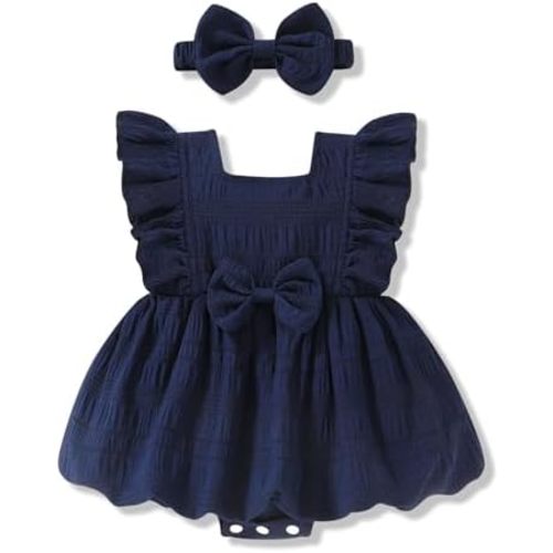 YOUNGER TREE Newborn Romper Baby Girl Summer Clothes Ruffle Sleeve Bubble Jumpsuit with Bow Headband Infant Bodysuit Outfits
