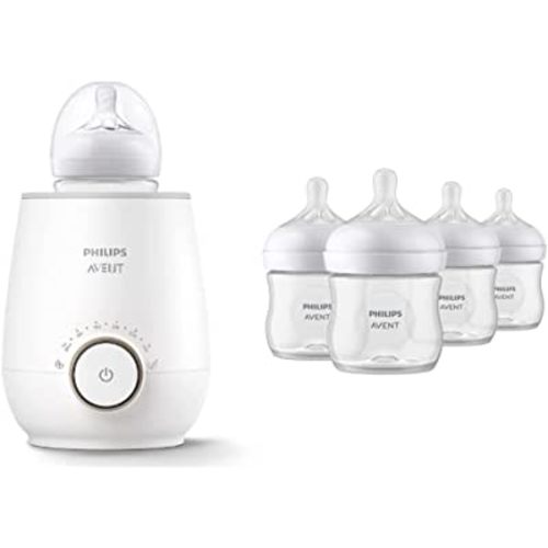 Philips Avent Baby Bottle Warming Bundle with Natural Baby Bottles with Natural Response Nipples, 4 Ounce, 4 Pack + Fast Baby Bottle Warmer
