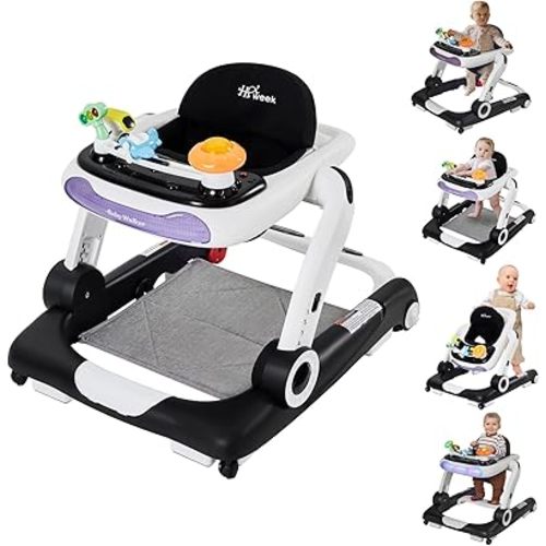 Baby Walker,4-Gear Height Adjustable Baby Walker with Wheels,5 in 1 Baby Activity Center,Music and Lights Bouncer Walker for Baby Boy 6-18 Months,Adjustable Speed Baby Push Walker