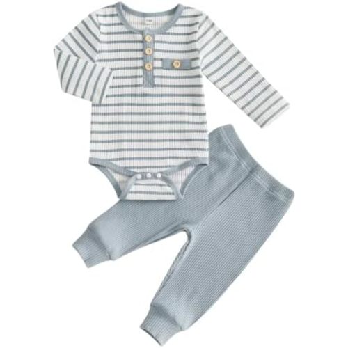 MA&BABY Newborn Baby Boy Clothes Ribbed Knitted Striped Romper Pants Set