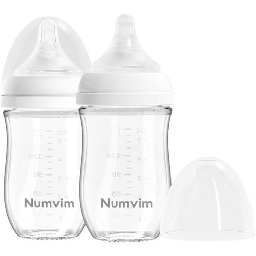 Natural Glass Baby Bottles Gentle & Extra Slow Flow, Newborn Breastfeeding Bottle with Anti Colic Nipple for 0 Months Babies, White (3 Ounce), 1 Count (Pack of 2)