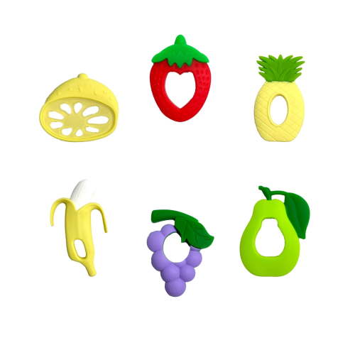 6 Packs Baby Teething Toys Silicone Baby Teethers, Freezer Organic Infant Teething Toys Soft, Molar Teether Chew Toys Set - Banana, Grape, Lemon, Pear, Strawberry, Pineapple Shape Gift
