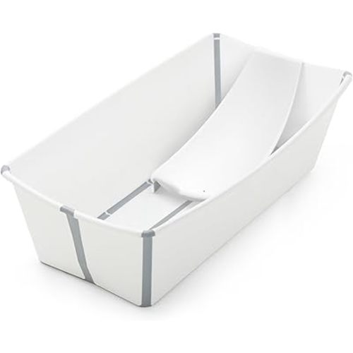 Stokke Flexi Bath X-Large Bundle, White - Spacious Baby Bathtub + Newborn Support - Lightweight, Foldable & Easy to Store - Best for Ages 0-6