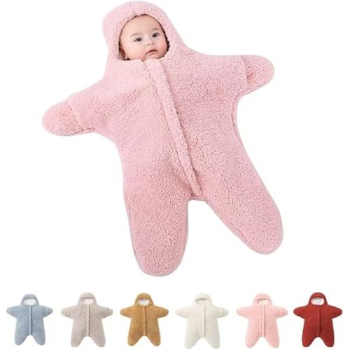 Baby Starfish Onesie, Cute Thick Fleece Wearable Soft Newborn Baby Infant Warm Swaddle Wrap Sleeping Sack