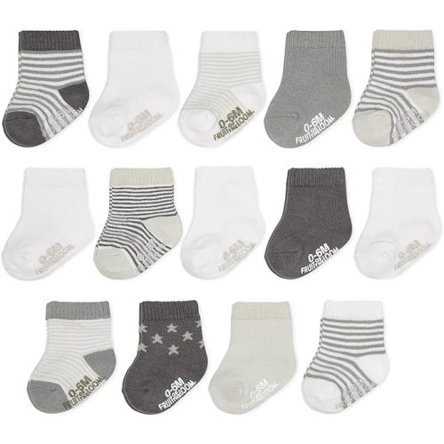 Fruit of the Loom Baby 14-Pack Grow & Fit Flex Zones Cotton Stretch Socks - Unisex, Girls, Boys