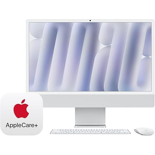 Apple 2024 iMac All-in-One Desktop Computer with M4 chip with 8-core CPU, 8-core GPU: Built for Apple Intelligence, 16GB Unified Memory, 256GB SSD Storage; Silver with AppleCare+ (3 Years)
