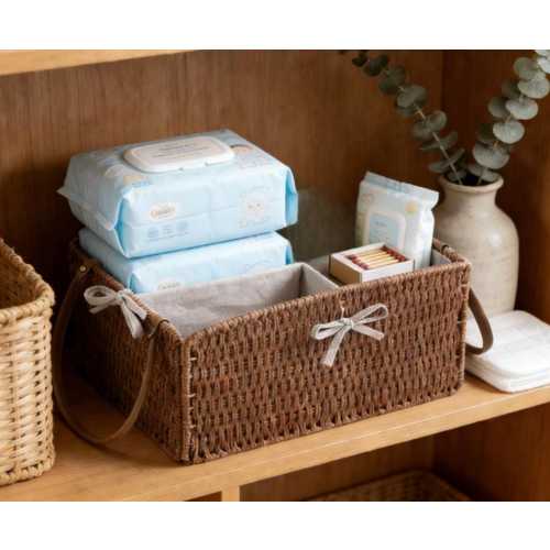 Handwoven Diaper Caddy – Large Storage Basket for Baby Essentials, Elegant Curved Baby Shower Gift