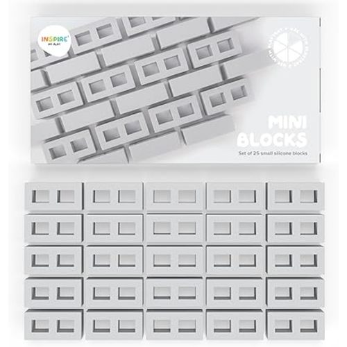 Inspire My Play 25 x Mini Silicone Building Blocks for Sensory and Messy Play - Construction Bin Filler - Creativity for Kids