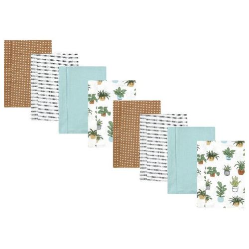 Hudson Baby Cotton Poly Flannel Burp Cloths 8-Pack, Plants, One Size