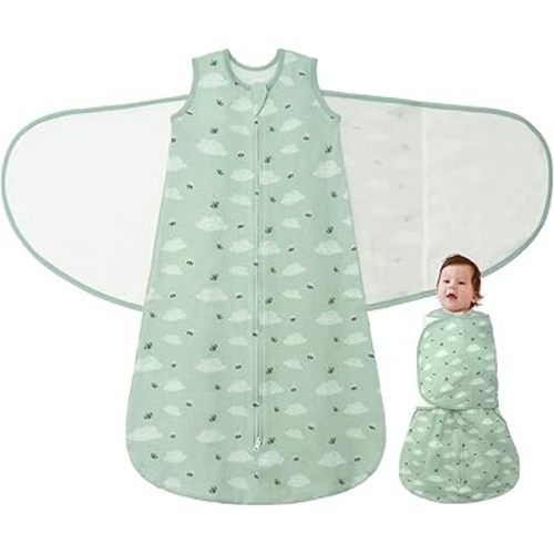 Newborn Baby Swaddle Sleep Sack 100% Cotton 1.0 Tog Wearable Blanket for 0-3, 3-6, 6-12 Months Transition Swaddler Wrap 2 Way Zip Adjustable, Easy Diaper Change, Soft & Breathable Sleepsuit