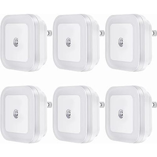 Plug-in LED Night Light with Dusk to Dawn Sensor for Hallway, Stairs, Bathroom, Kitchen, Bedroom, Nursery, Kids Room, Daylight White, Pack of 6