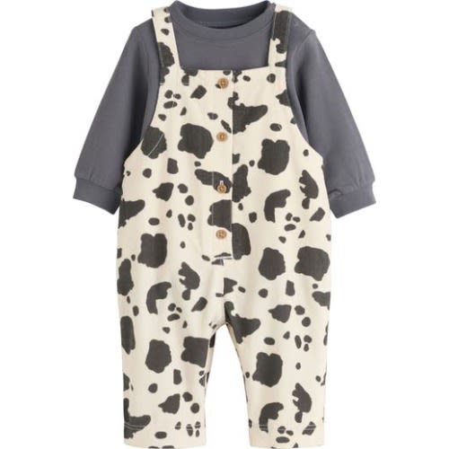 Kids' Cow Print Corduroy Overalls & Long Sleeve Bodysuit Set, 3-6M