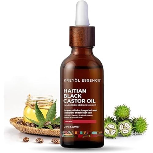 Kreyol Essence - Haitian Black Castor Oil for Skin and Hair, Glass Bottle - Fuller-Looking Hair, Pure, Hexane Free, Cold Pressed, Natural Humectant (Original, 3.4 fl oz)