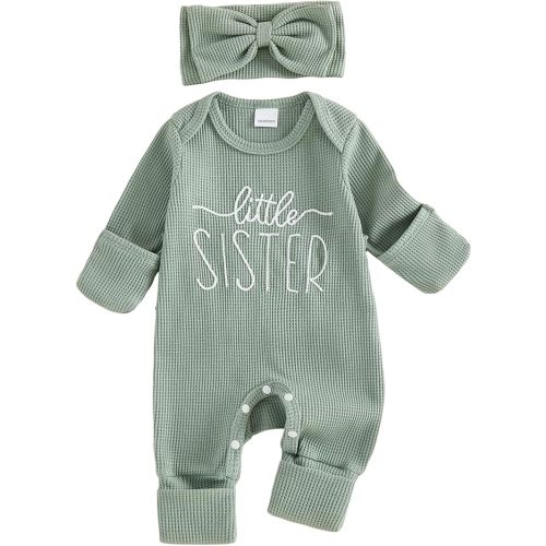 Infant Baby Girl Fall Outfit Sweatshirt Romper Little Sister Lil Sis Long Sleeve Jumpsuit Newborn Clothes