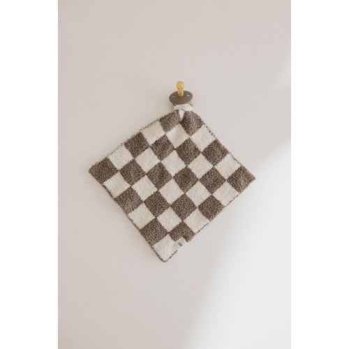 Forever French Baby | Lovey | Pacifier Holder | Lovey Gifts | Boy & Girl | Ideal for Age 0 Months & Up | Microfiber Feather Yarn (Mushroom Checkerboard)