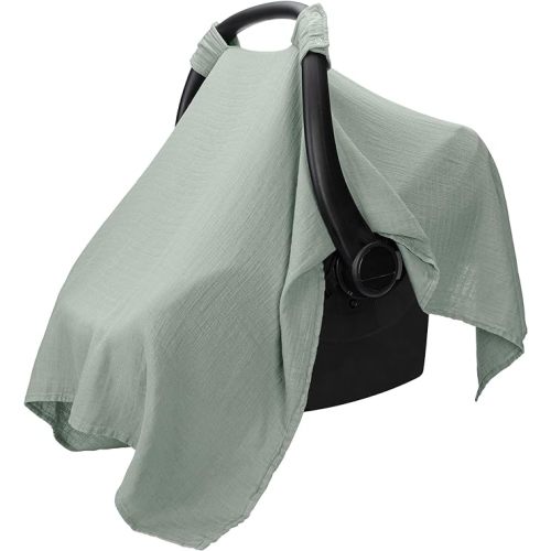 Baby Car Seat Cover - Soft Bamboo Rayon and Muslin Cotton Blend - Lightweight, Breathable Canopy for Comfort and Sun Protection - Large Size Nursing Cover - Fern