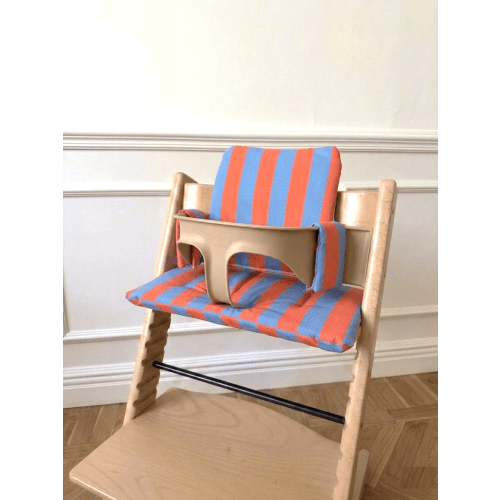 St. Tropez Striped Cushion Set Waterproof compatible with Stokke Tripp Trapp Highchair- Orange Blue