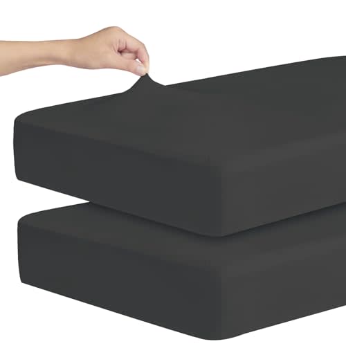 Stretchy Crib Sheets for Boys or Girls, 2 Pack Baby Sheets Fitted for Standard Crib and Toddler Mattress 52" x 28", Soft and Breathable Fitted Crib Sheets Neutral, Black