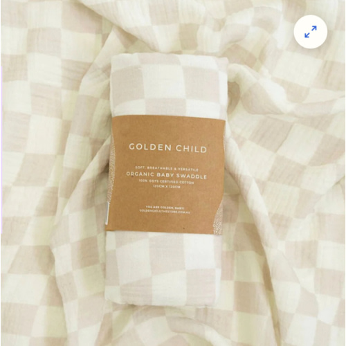 Wavy Baby Checked Organic Muslin Wrap - Stone | Golden Child