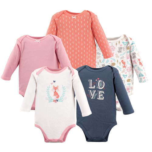 Luvable Friends Hudson Baby Long-Sleeve Bodysuits 5pk, Forest Trail Fox, 0-3M