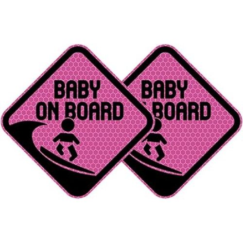 2pcs Baby On Board Surf Sticker, Reflective Vinyl Decals Funny Baby Safety Warning Sign 4.92x4.92 in for All Cars (Purple)