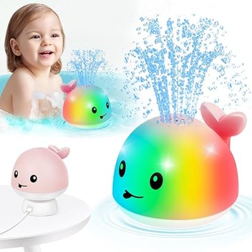 【2025 Upgraded】Gigilli Baby Girl Whale Bath Toy, Easy Charging Bath Toys for Kids Ages 1-3 Light Up Bath Fountain Toy 6-12-18 Months Toddler Bath Toy Sprinkler Baby Easter Gifts Easter Basket Stuffers
