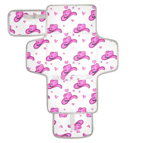 Portable Changing Pad for Baby - Pink Cowgirl Waterproof Diaper Changing Mat Travel Changing Pad with Built-in Pillow - Shower Gift for Baby