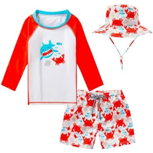 9-18m Toddlers and Baby Boys' 3-Piece Rash Guard Swimsuits Kids Long Sleeve Sunsuit Swimwear Sets