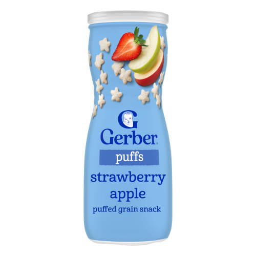 Gerber Baby Snacks, Grain & Grow Puffs, Strawberry Apple, Clean Label Project, 1.48 oz Canister