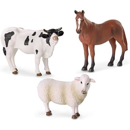 Terra by Battat – Realistic Farm Animal Toys 3 Pieces Set – Plastic Horse, Bull & Sheep Figurines for Imaginative Play, Educational Toddler Toys, Farm Playset for 3+ Years