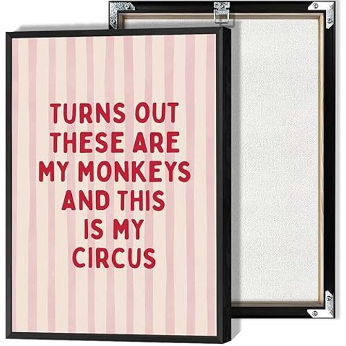 Funny Monkeys Circus Posters Retro Pink Typography Prints Maximalist Art Canvas Wall Art For Office Living Room Bedroom Wall Decor 12x16in Unframed