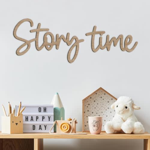 JarThenaAMCS Story Time Wooden Sign Story Telling Reading Corner Sign Rustic Nursery Wall Decor for Kids Bedroom Bookshelf Home Decor Birthday DIY Crafts Baby Gift