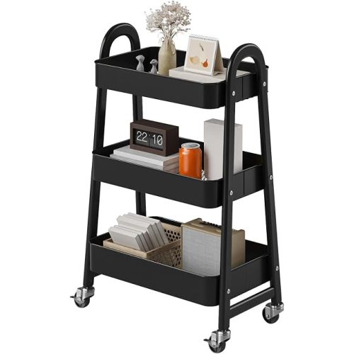 NEWBULIG 3-Tier Metal Rolling Storage Utility Cart with Lockable Wheels