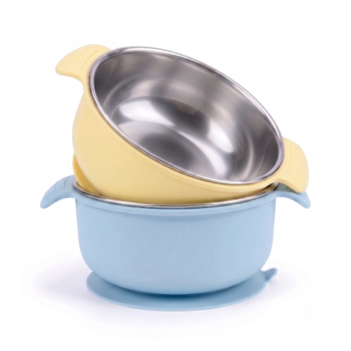 Stainless Steel Suction Bowl Set of 2 (Butter Yellow & Baby Blue)