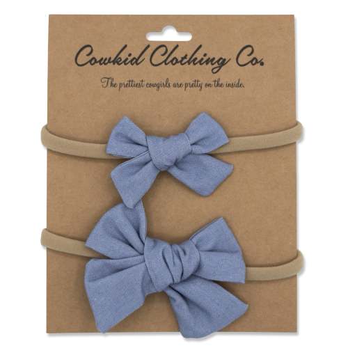Denim Blue Linen 2-Piece Headband Set