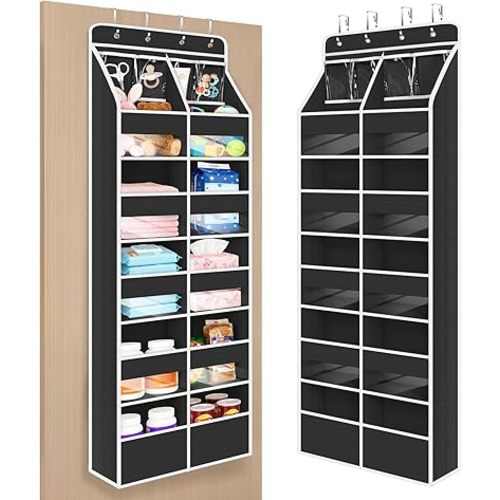 Univivi 6-Shelf Over Door Hanging Organizer Fabric Door Storage for Baby Nursery Nursery Closet Cabinet Wall Mount Hanging Storage Organizers with 10 Deep Pockets and 4 Small PVC Pockets(Black)