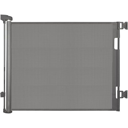 Retractable Baby Gate for Stairs – 33” Height, Expands up to 55” Width – Safety Gate for Infants, Toddlers, Dogs & Pets – Easy Install, Secure Closure, Gray Mesh Design for Indoor & Outdoor Use
