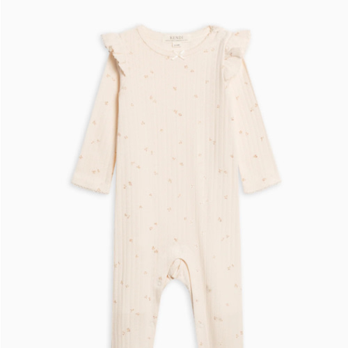 Addy Brushed Back Pointelle Flutter Sleeve Footed Romper