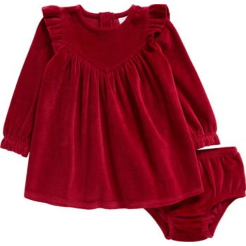 Ruffle Long Sleeve Cotton Blend Velour Dress & Bloomers, 9M