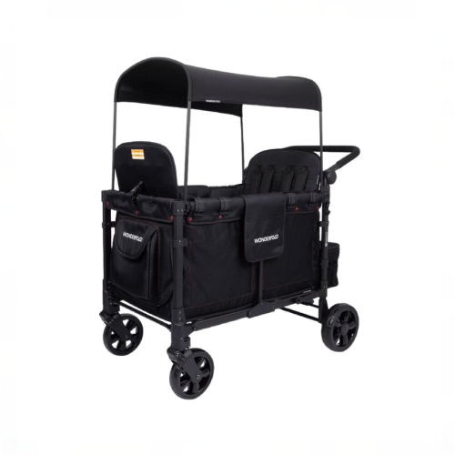 Wonderfold W4 Elite Stroller Wagon, 2025, Black with Red Stitching