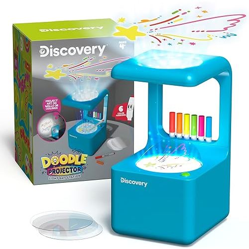 Discovery™ Doodle Projector Light Art Station – Includes 6 Dry-Erase Markers, 10 Reusable Drawing Discs, Project Drawings on Walls & Ceilings| Arts & Crafts Kit for Kids| Tracing Pad Coloring Toy Gift