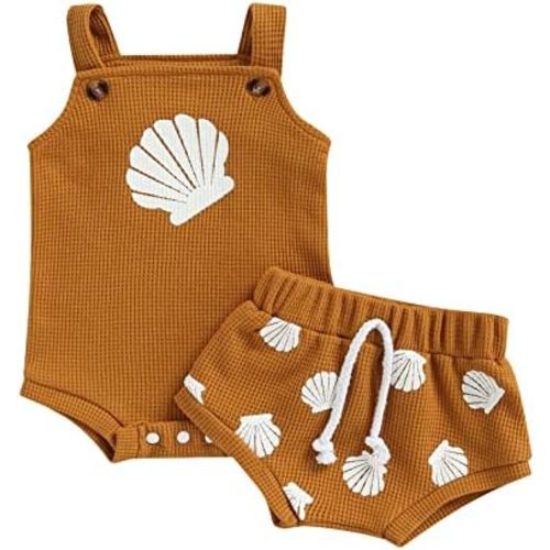 Newborn Baby Girl Summer Outfits Ribbed Sleeveless Romper Bodysuit Top and Ruffle Shorts Headband Clothes Sets