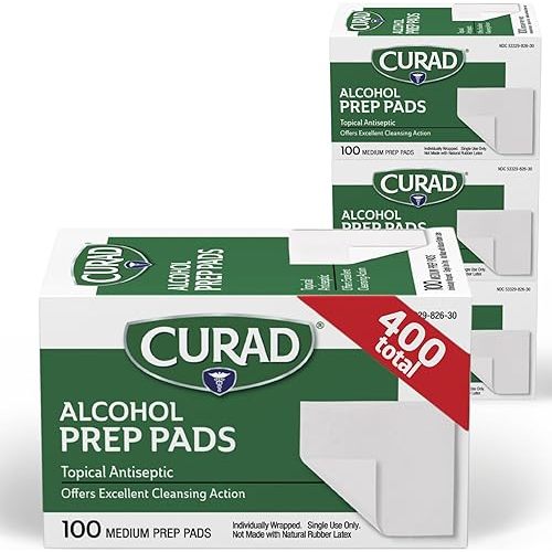 CURAD Alcohol Prep Pads (Pack of 4 Boxes) 400 Pieces of Medium Isopropyl Alcohol Wipes Individually Wrapped First Aid Alcohol Swabs for Cuts & Scrapes; for General Cleansing