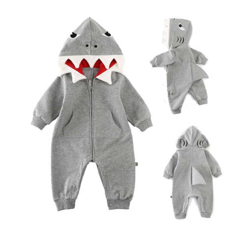 RMGVDSD Infant Shark Halloween Outfit Baby Baby Boys Girls Hoodie Romper Cartoon Cute Hooded Zip Up Jumpsuit Onesie with Pockets 0-6 Months