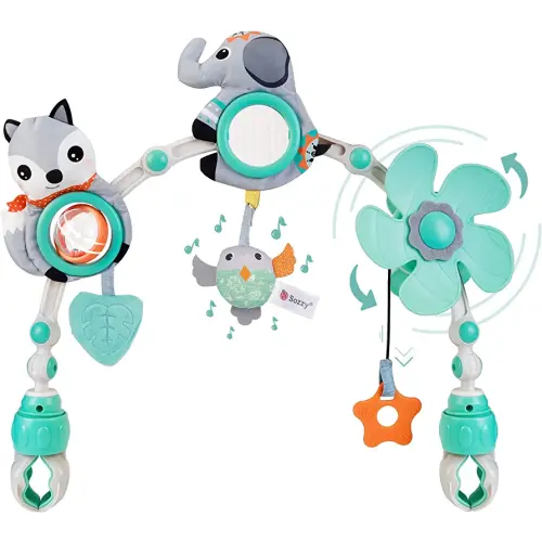 Baby Stroller Arch Toy: Baby Crib Mobile Musical Animal Toys, Foldable Travel Car Seat Toy Activity Arch for Bouncers Pram, Newborn Sensory Toy 0-24 Months Infant Boys Girls Sleep, Elephant