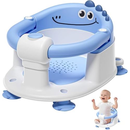 TPN Baby Bath Seat for Babies 6 Months & Up, Non-Slip Toddler Bath Seat with 5 PCS Waterproof Emoji Stickers, Portable Infant Bath Seat for Baby(Blue)